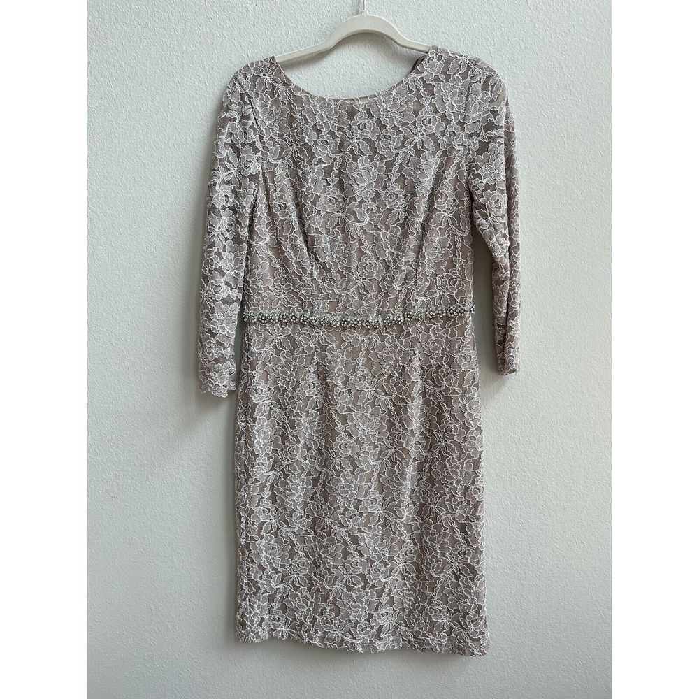 CACHET SEQUINED LACE SHEATH DRESS - Silver/gold Rhinestones Sz 8 Sparkle Shimmer